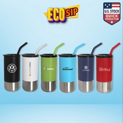 EcoSip 16oz Double-Wall Tumbler With Silicone Tipped Straw